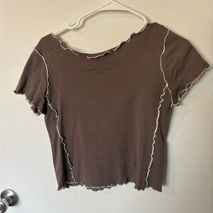 MANGO Women’s Brown Lettuce-Edge Short Sleeve Tee